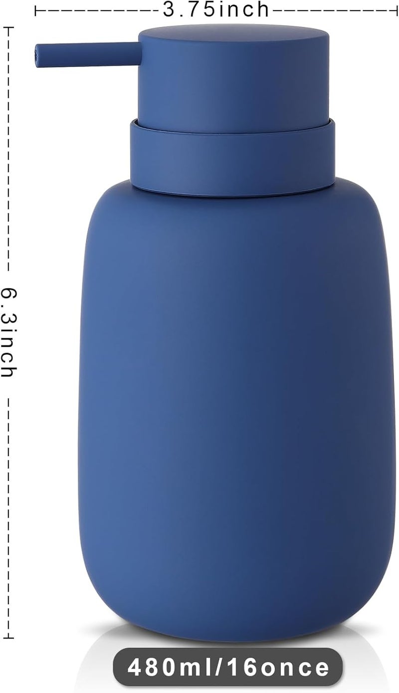 YDSluock Blue Soap Dispenser Bathroom,Ceramic Soap Dispenser Lotion Pump Dish Soap Dispenser for Kitchen,16oz Refillable Liquid Hand Wash Dispenser for Bathroom (Rubber Paint) - Image 3
